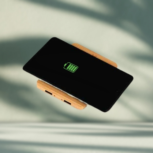 Pine 15W Square Wireless Bamboo Charger with USB Hub